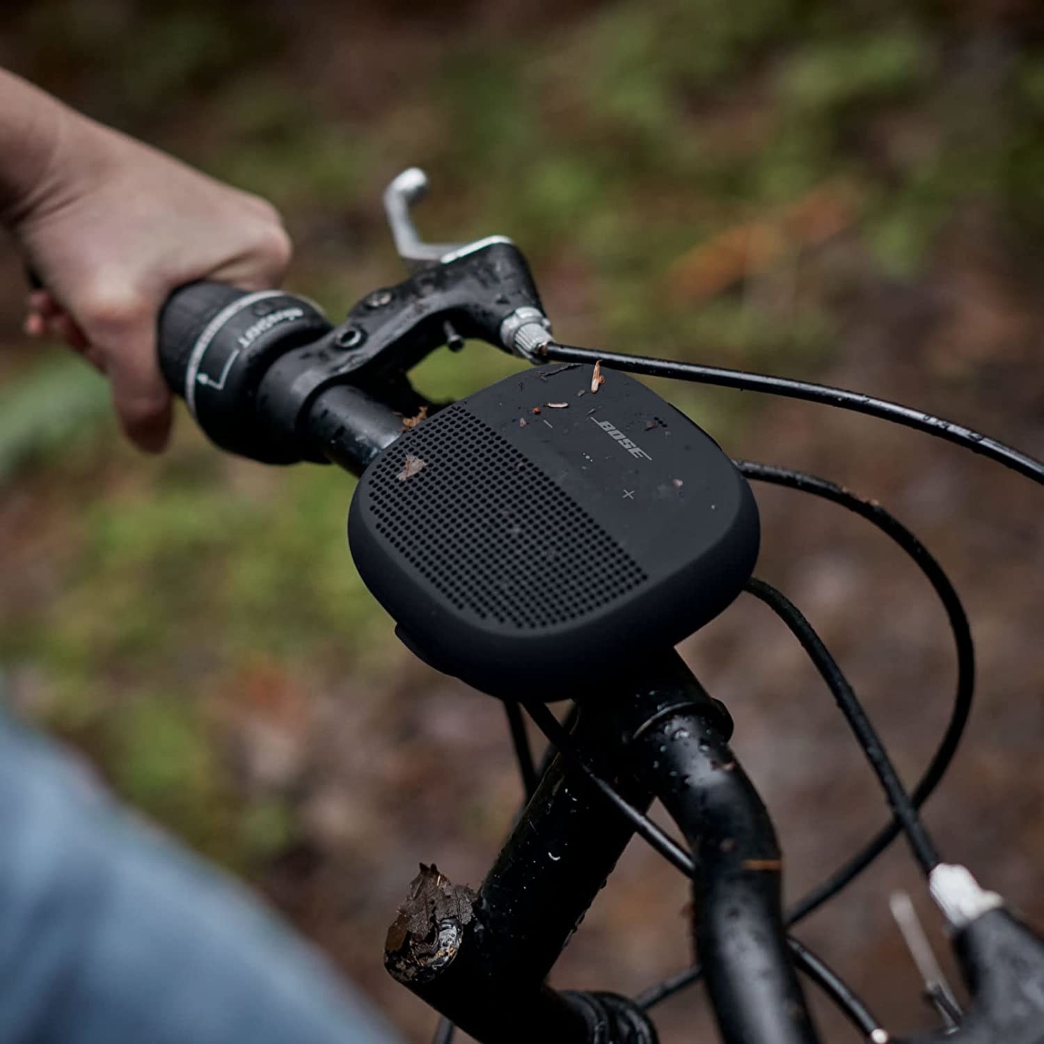 the small square speaker attached to mountain bike handlebars