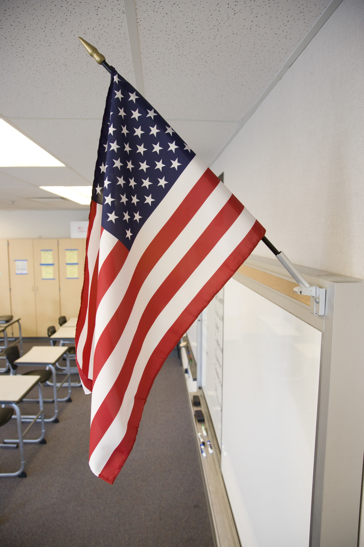 The American flag in a classroom