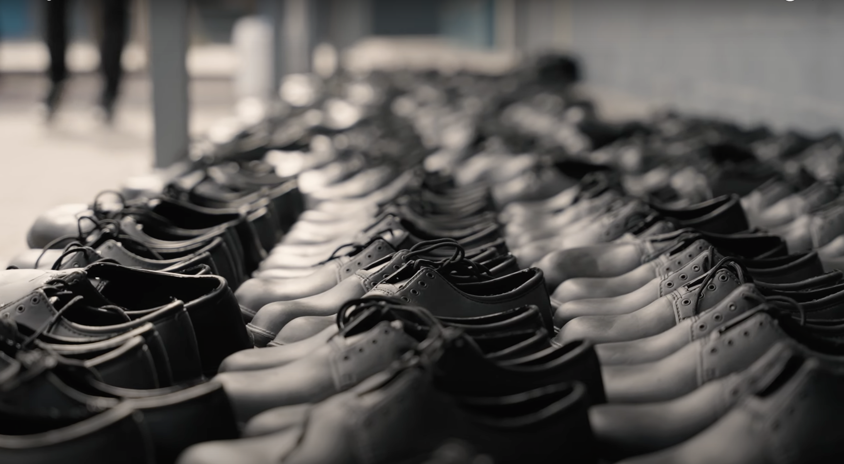 close-up on rows of shoes