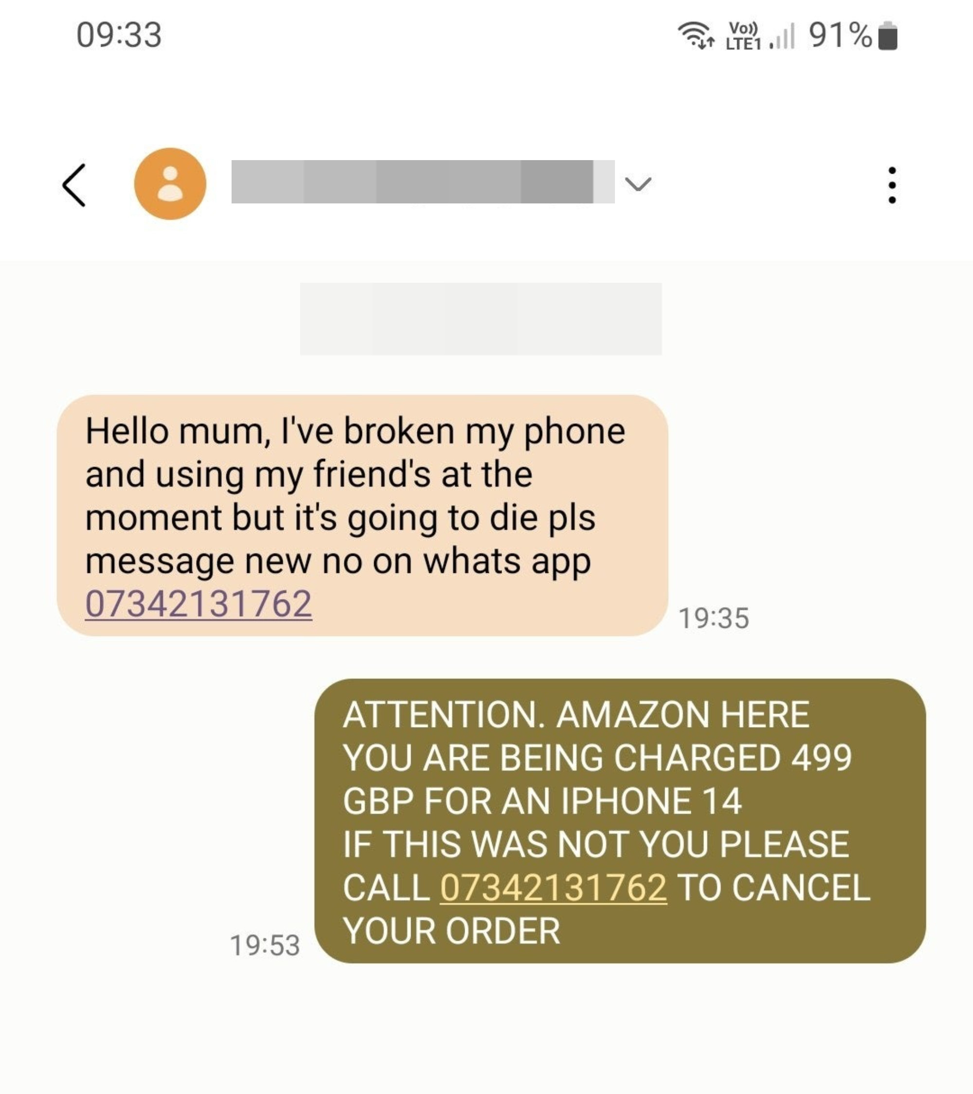 Scammer who gets sent a scam text of their own about being charged for an iPhone 14