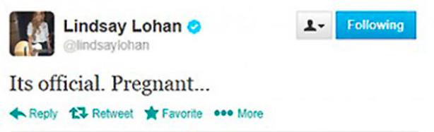 Lindsay tweeted &quot;It&#x27;s official. Pregnant...&quot; in 2013