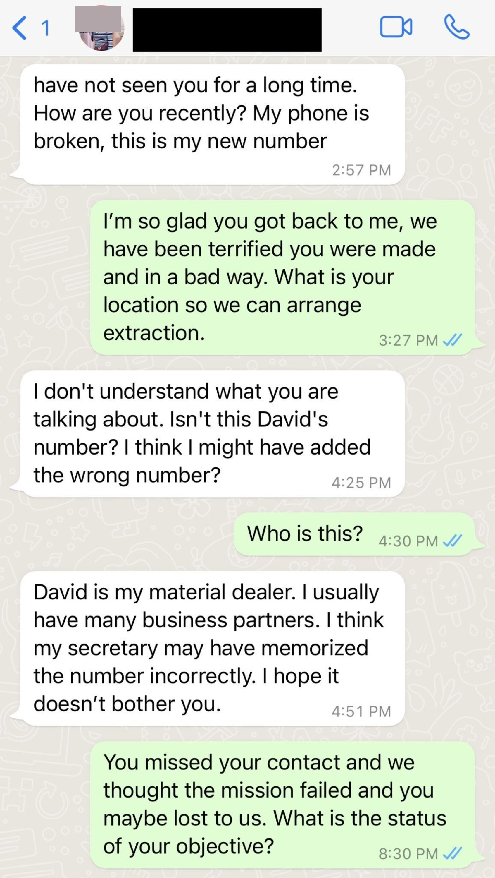 Person who is texted by a scammer and pretends that the scammer is a secret agent who is compromised