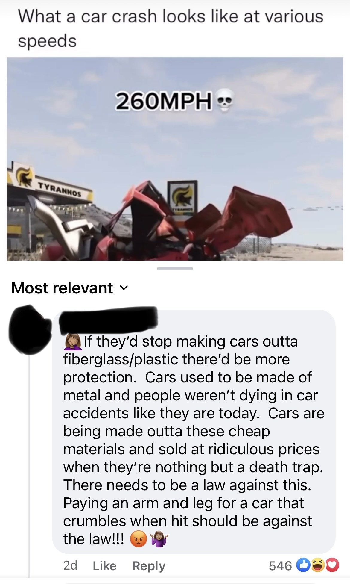 &quot;Cars used to be made of metal and people weren&#x27;t dying in car accidents like they are today.&quot;
