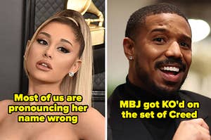 Split image of Ariana Grande and Michael B Jordan