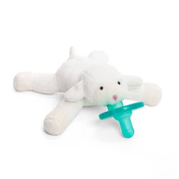 the pacifier with the stuffed lamb attached