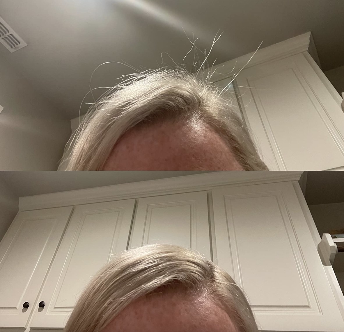 someone&#x27;s hair before and after using the product