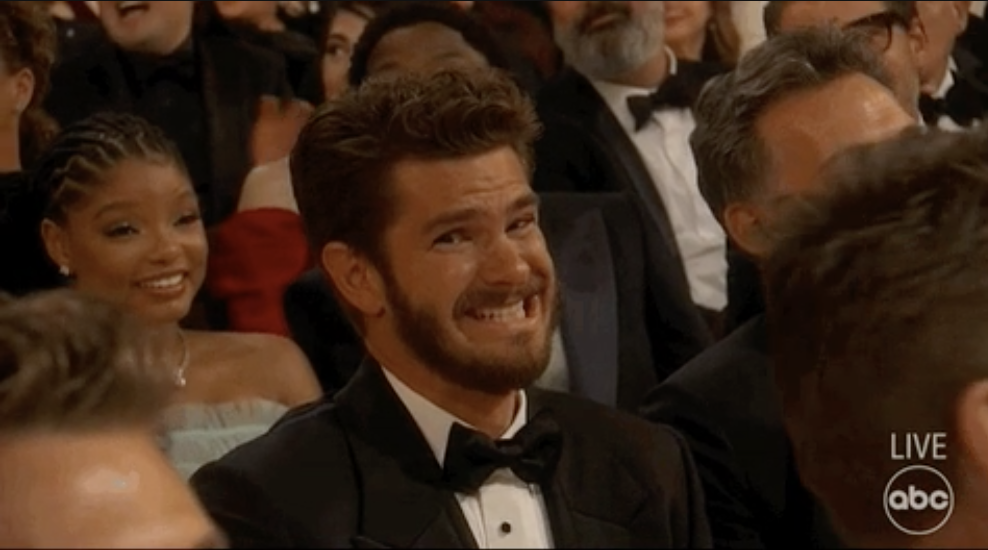 andrew garfield smiling to the camera