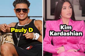 Pauly D in Jersey Shore and Kim Kardashian in The Kardashians, text: Pauly D Kim Kardashian