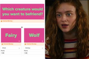 screenshot of a buzzfeed quiz next to sadie from stranger things