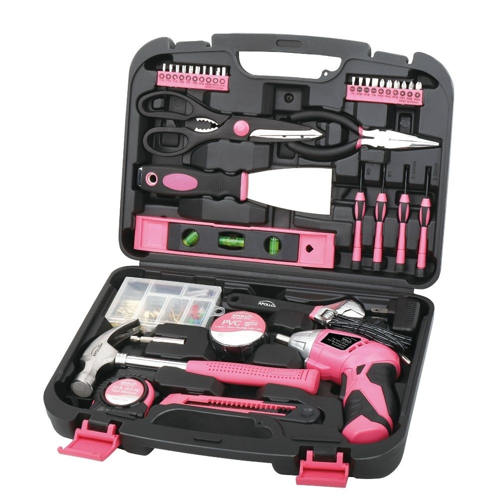 the tool kit in pink and black