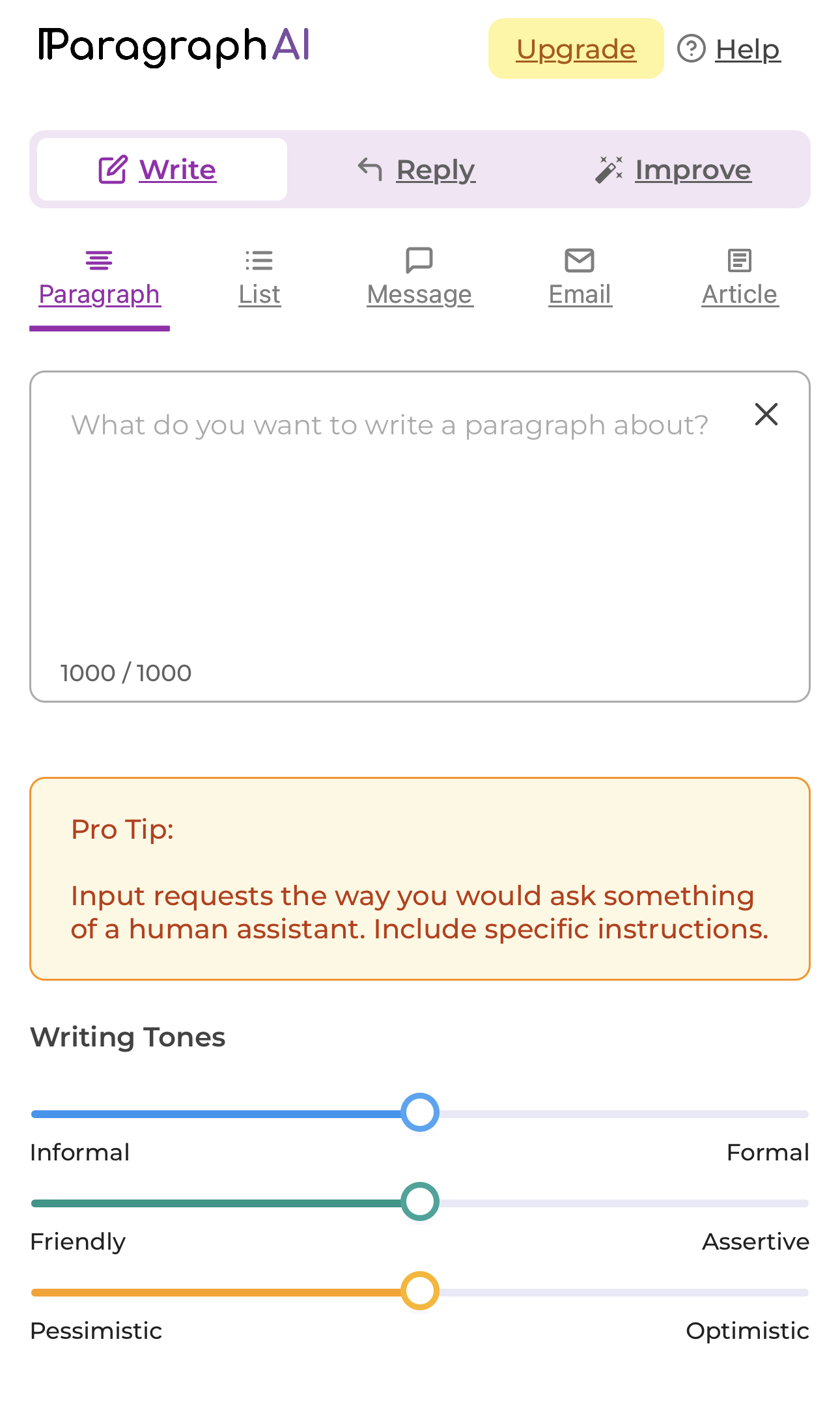 screenshot of Paragraph AI