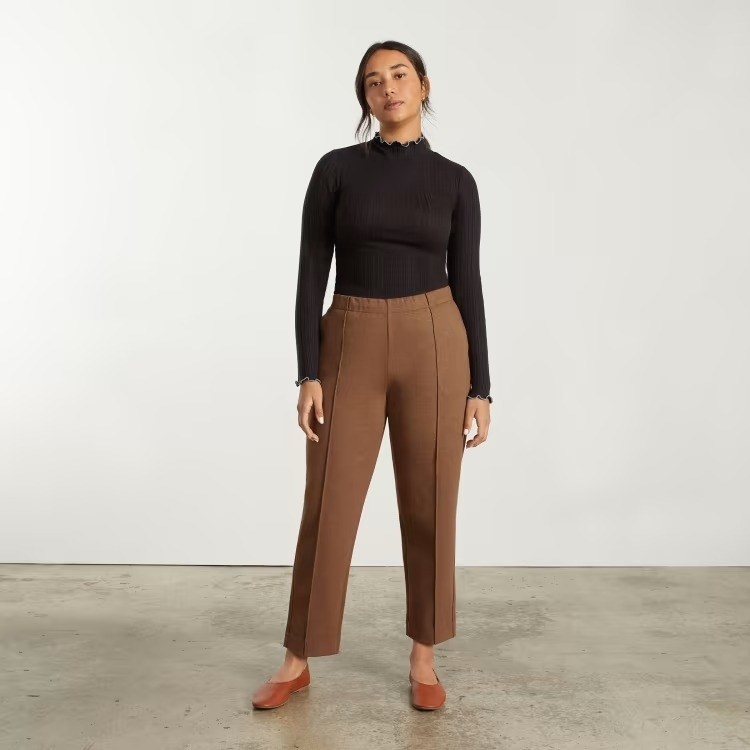 model wearing the pants in brown