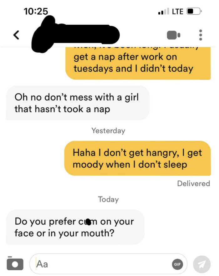 Screenshot of a Bumble message exchange