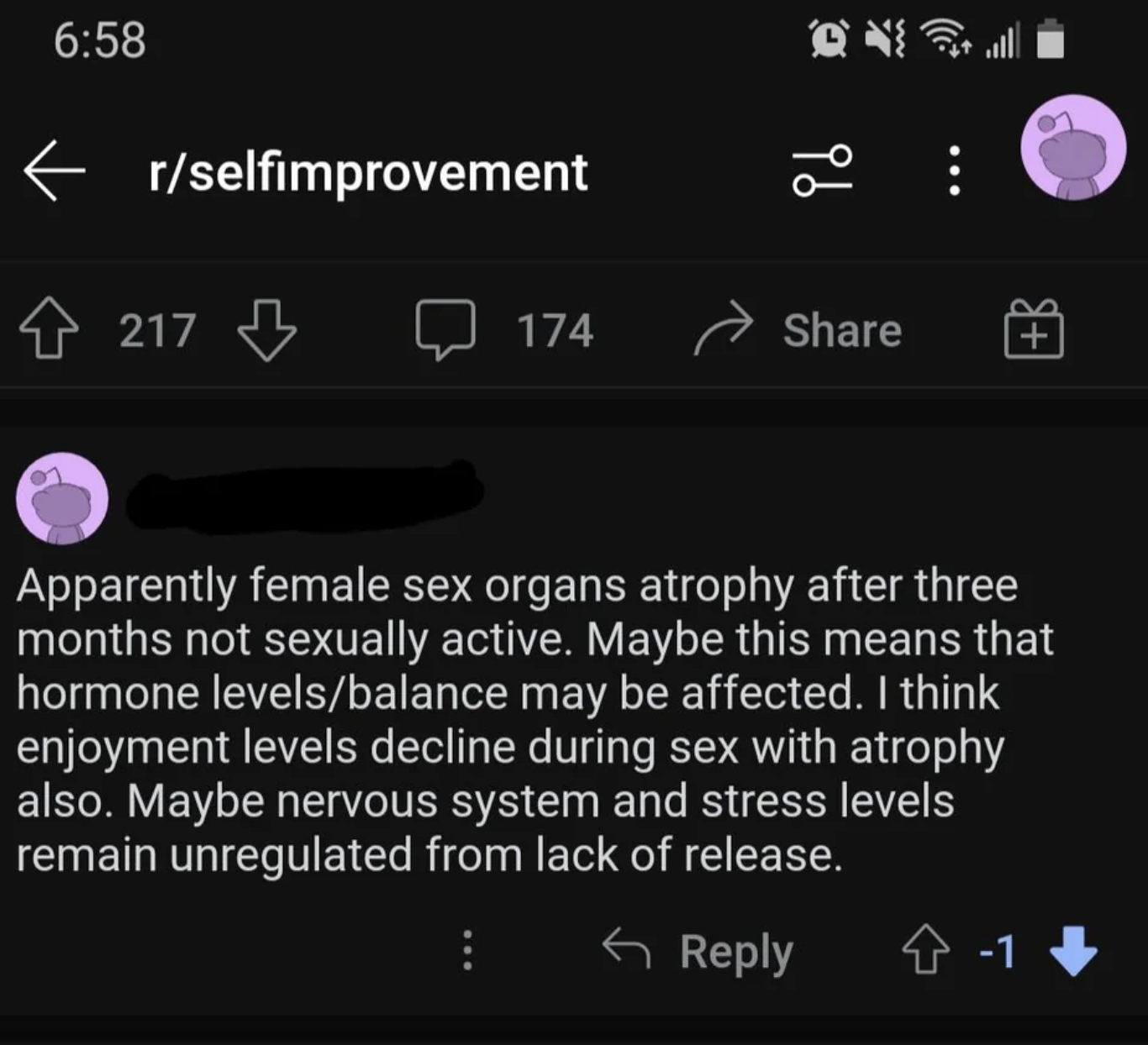 &quot;Apparently female sex organs atrophy after three months not sexually active; maybe hormone levels/balance may be affected; I think enjoyment levels decline during sex with atrophy also; maybe nervous system and stress levels remain unregulated&quot;