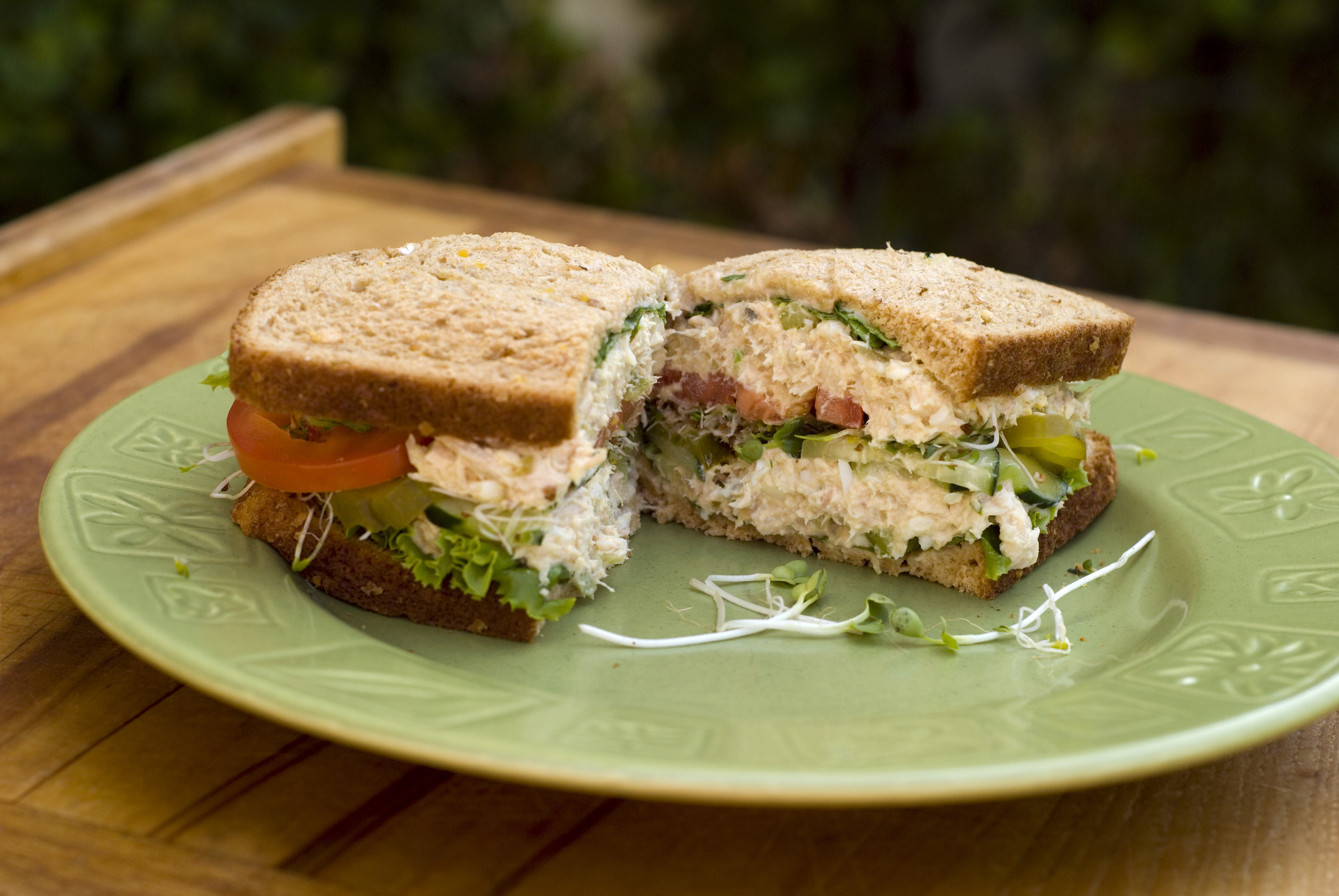 A tuna salad sandwich on a plate