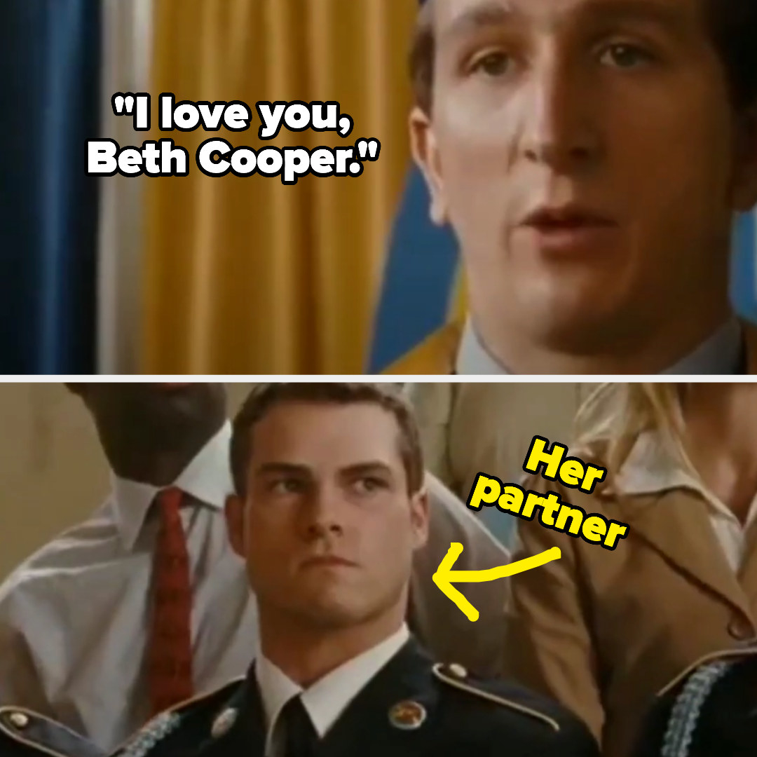 character saying, i love you beth cooper while beth&#x27;s partner stands nearby