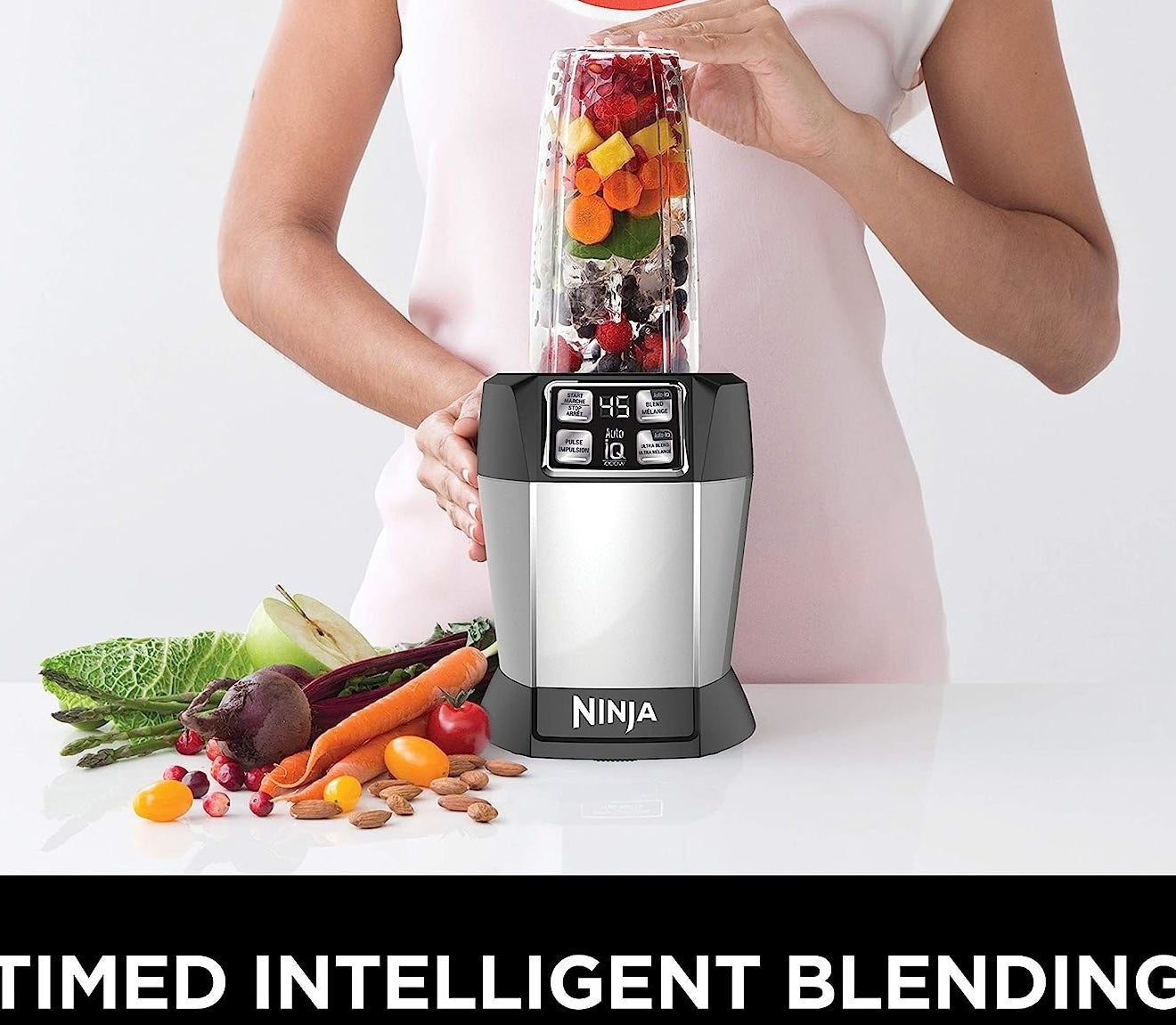 a person using the ninja blender