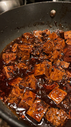 Mapo tofu simmering on the stove
