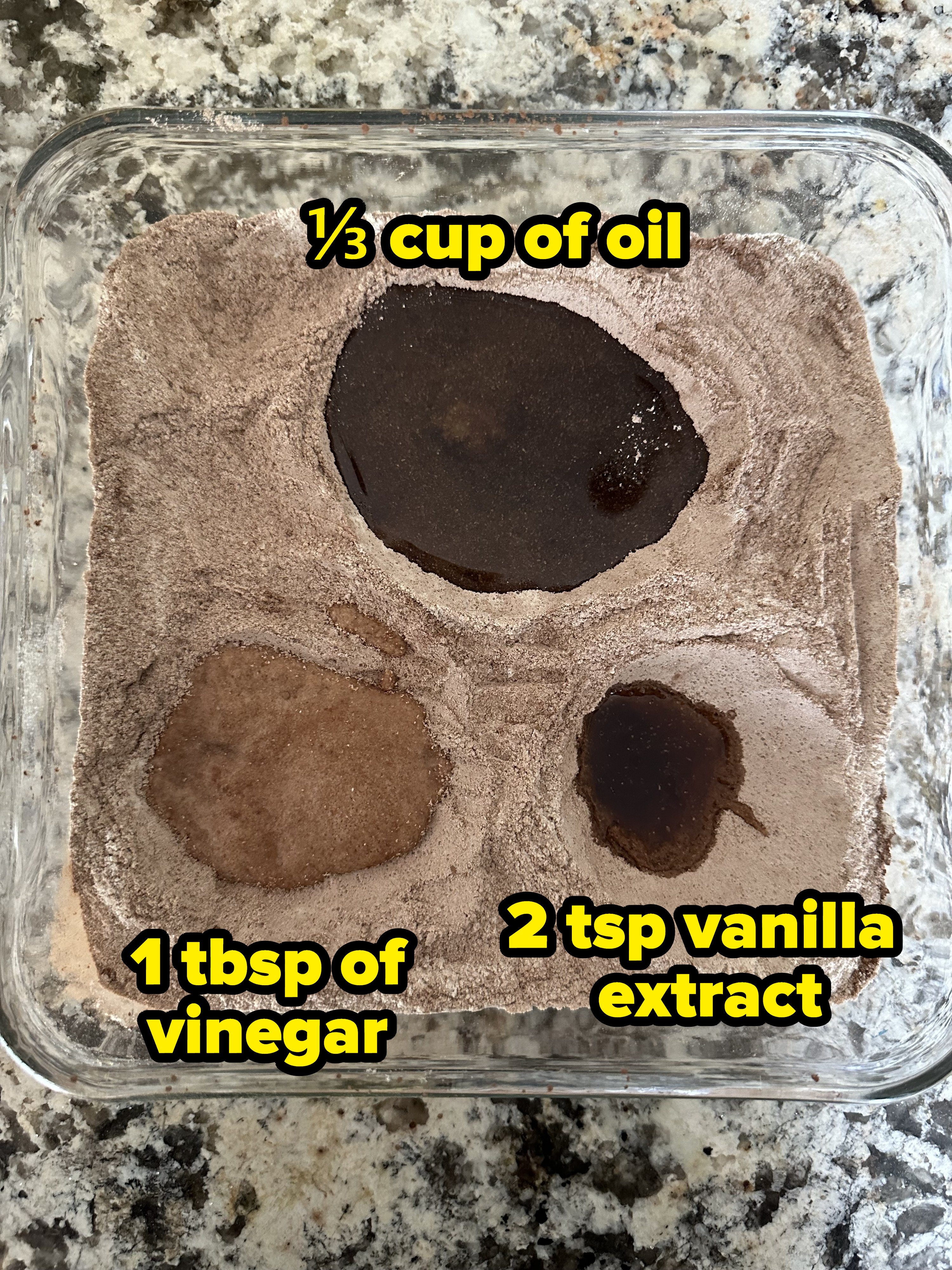 the liquid ingredients in the different holes