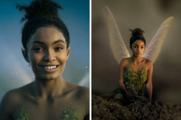 Yara as Tinker Bell. Tinker Bell is wearing the familiar strapless green dress and has translucent wings