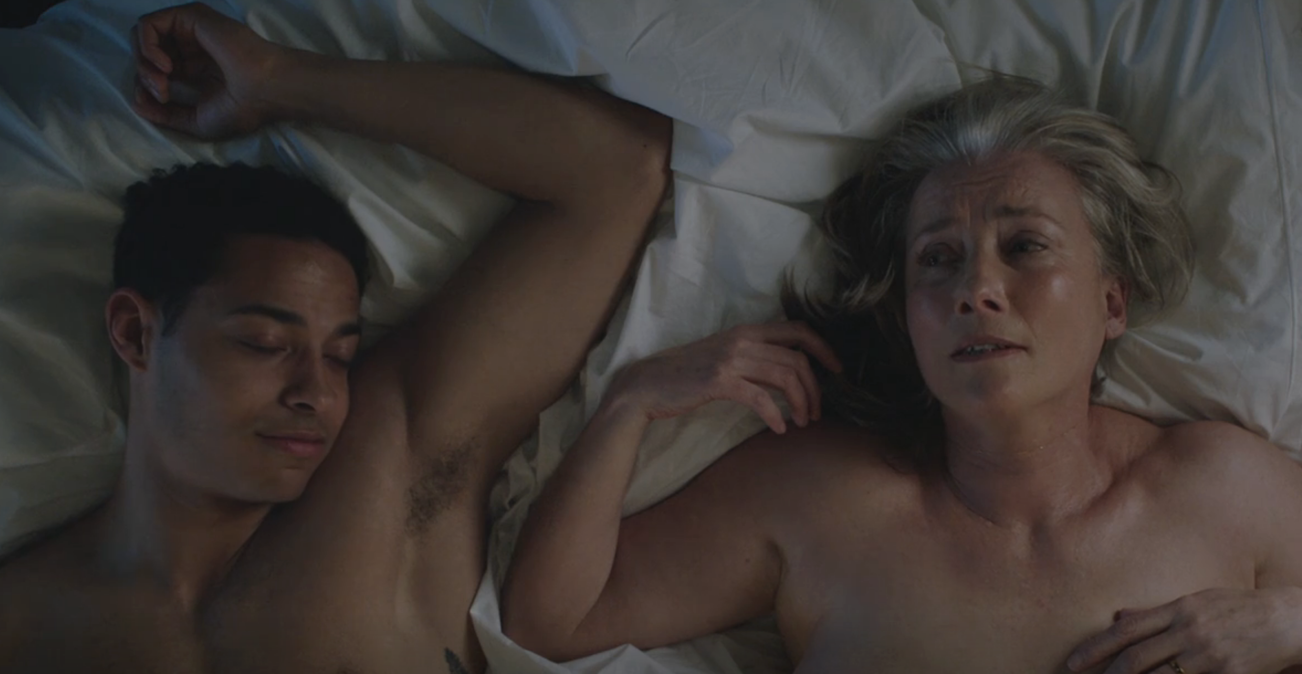 Emma Thompson and Daryl McCormack in bed together in &quot;Good Luck to You, Leo Grande&quot;