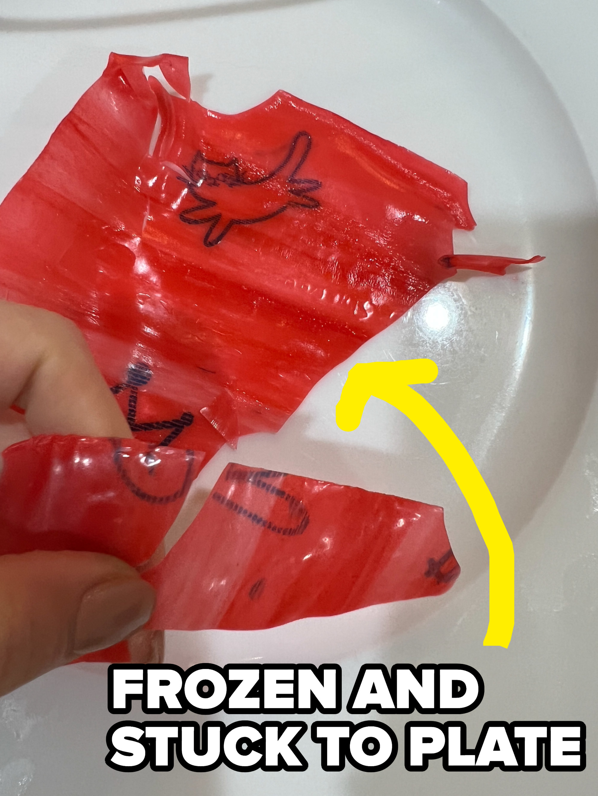 The roll-up frozen and stuck to the plate