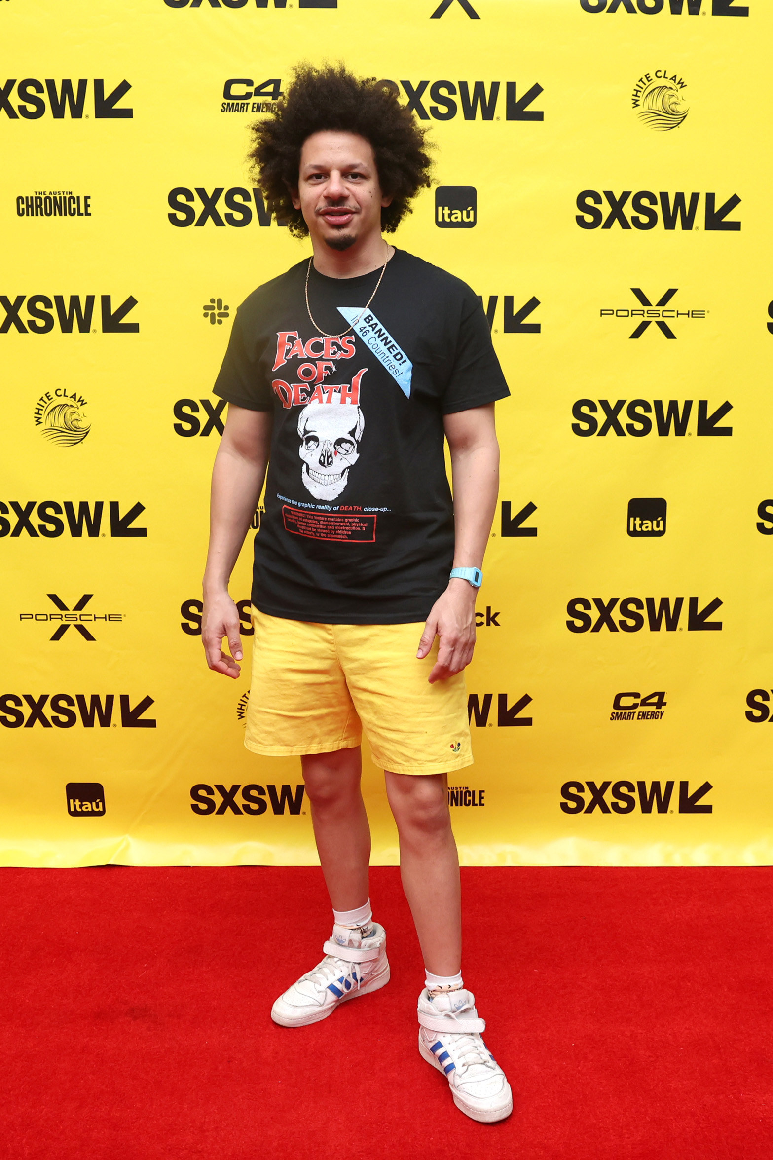 Eric wearing a &quot;Faces of Death&quot; T-shirt at the SXSW red carpet