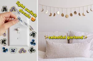 a floral light switch decal, a celestial garland 