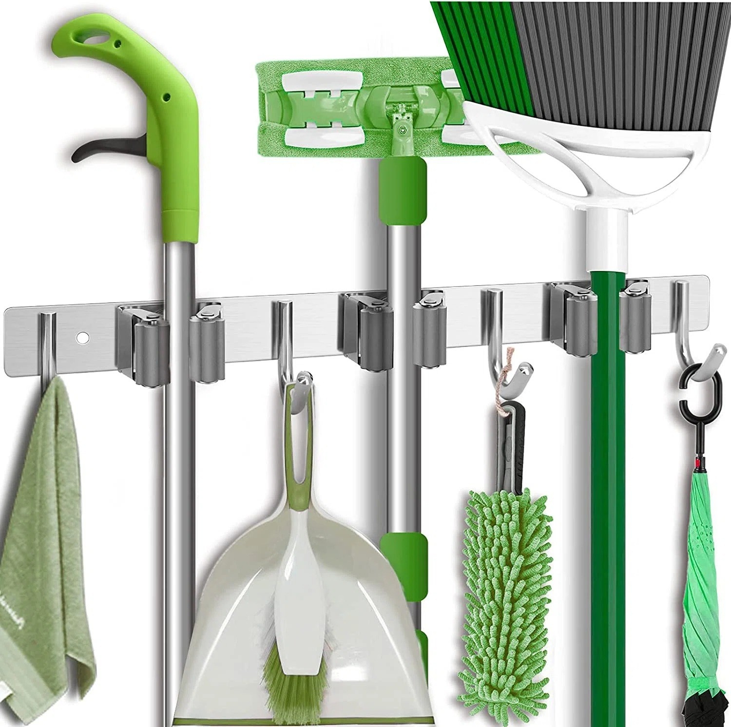the stainless steel holder carrying brushes and mops