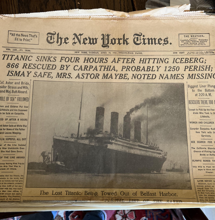 titanic on the front page