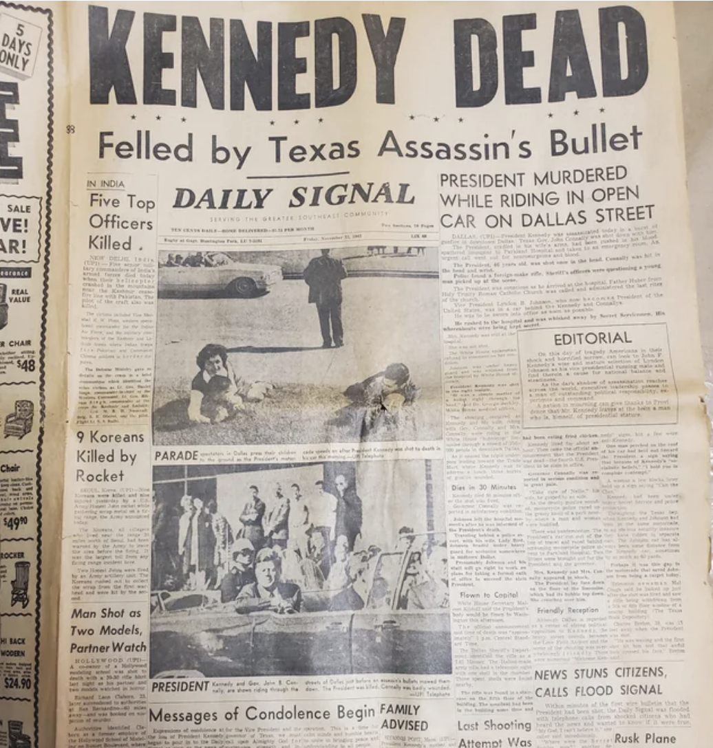 jfk dead headline