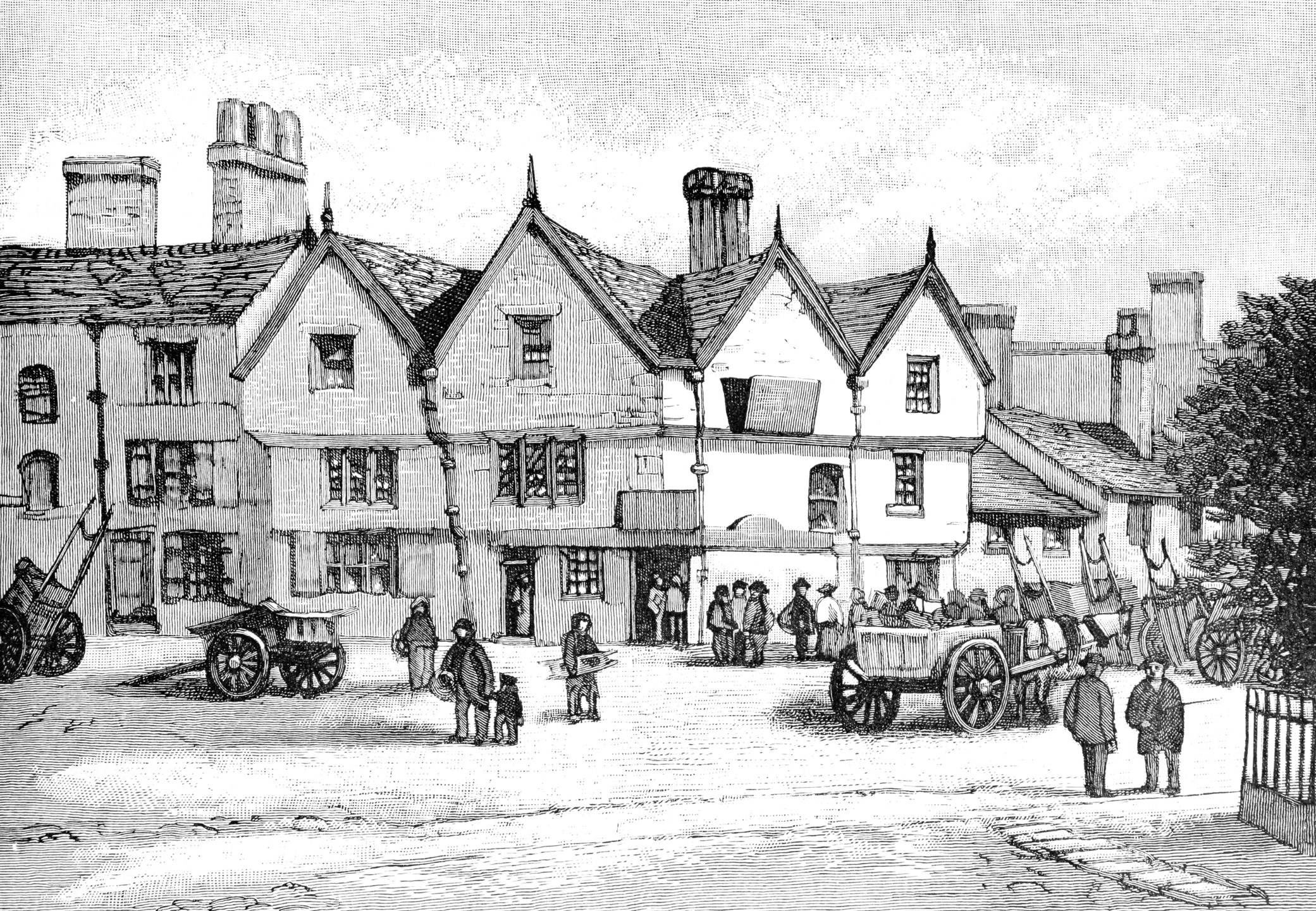 1800s illustration of an old town