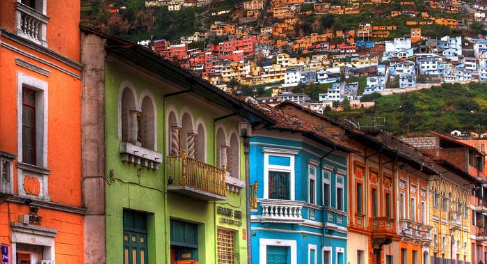 Multicolored colonial houses in Quito.