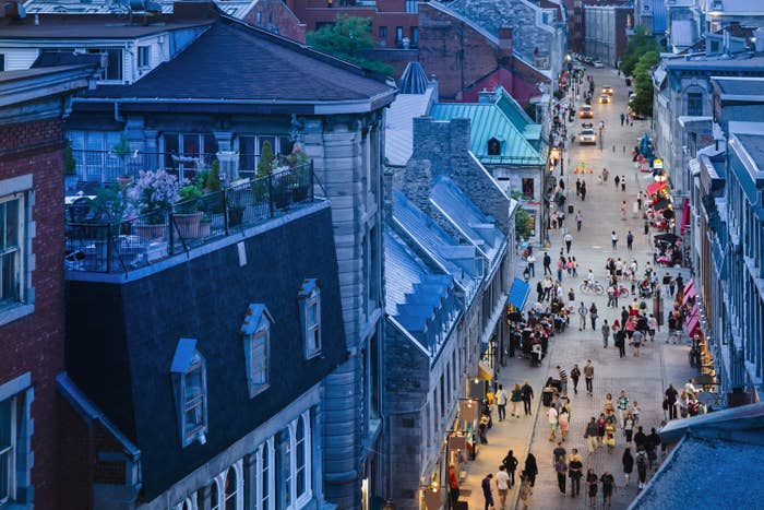 Aerial shot of pedestrian street