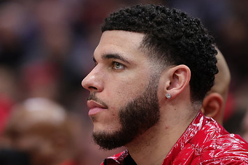 Lonzo Ball #2 of the Chicago Bulls watches action during NBA game.
