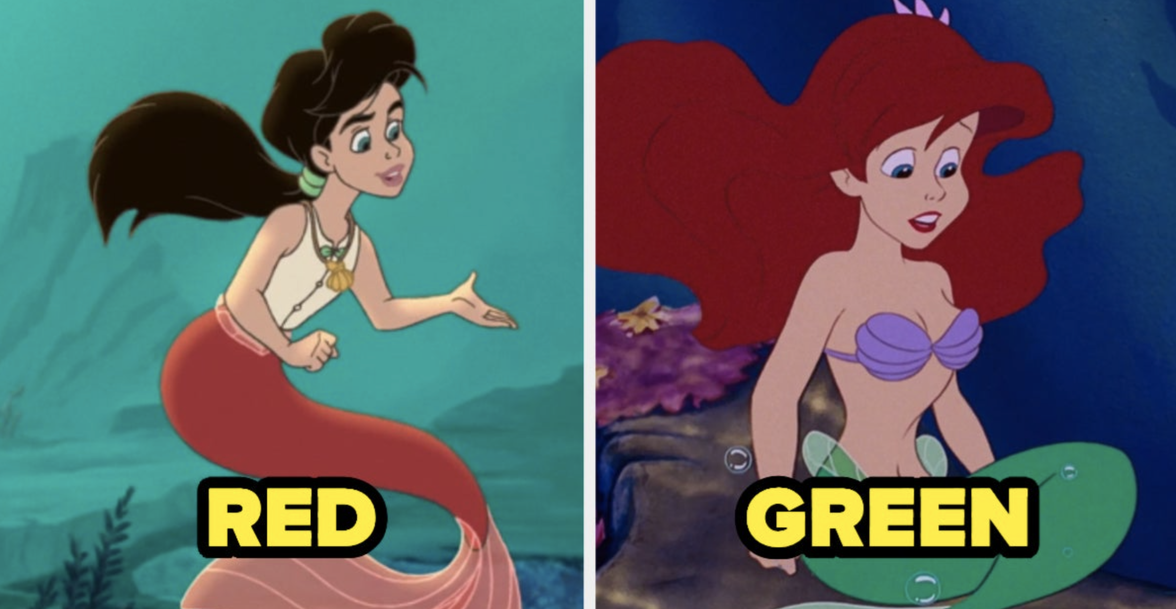 two images: on the left is melody from the little mermaid 2, and on the right is ariel
