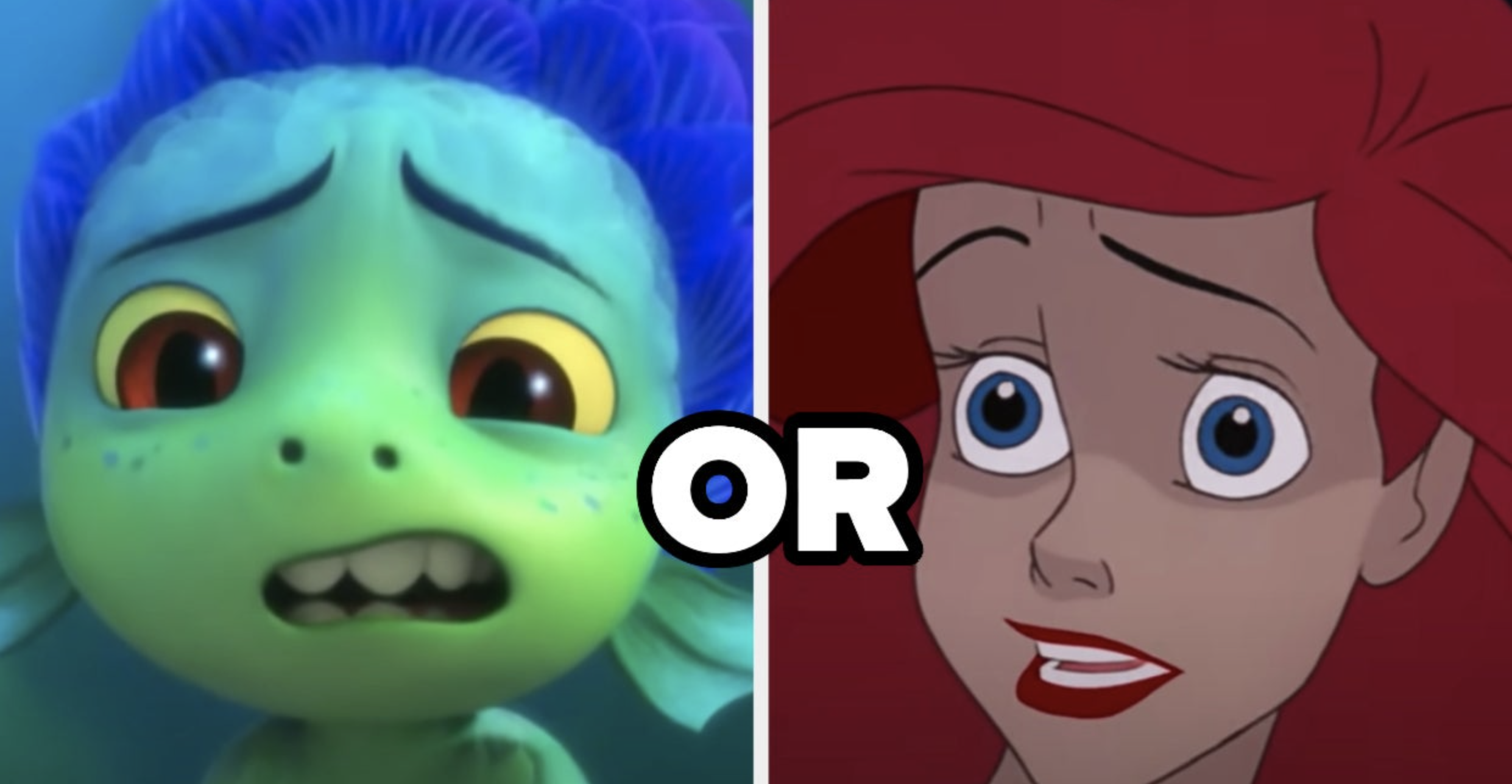 two images: on the left is animated luca from disney&#x27;s &quot;luca&quot; and on the right is animated ariel