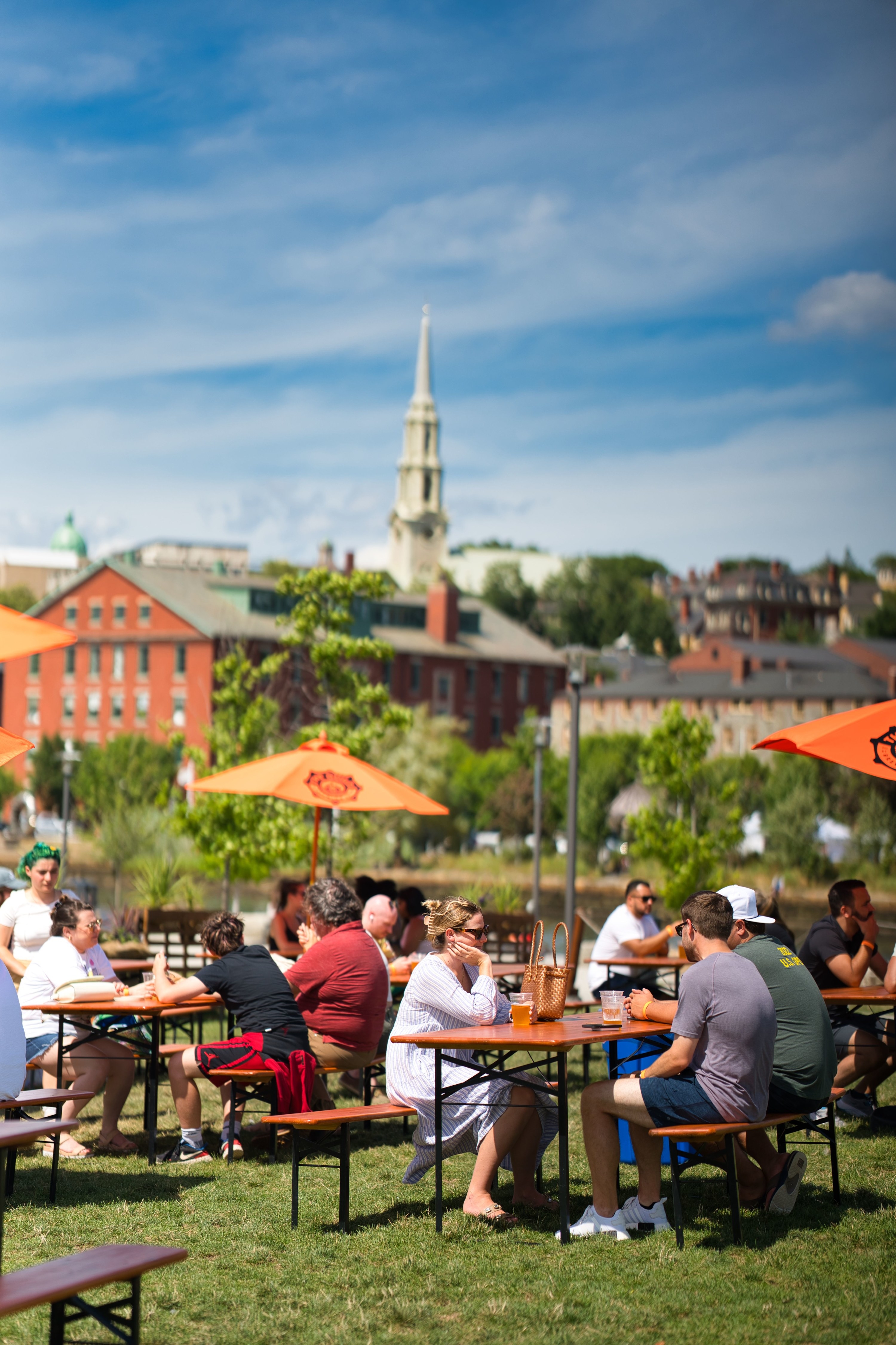 People drinking beer in an outdoor cafe in Providence, Rhode Island