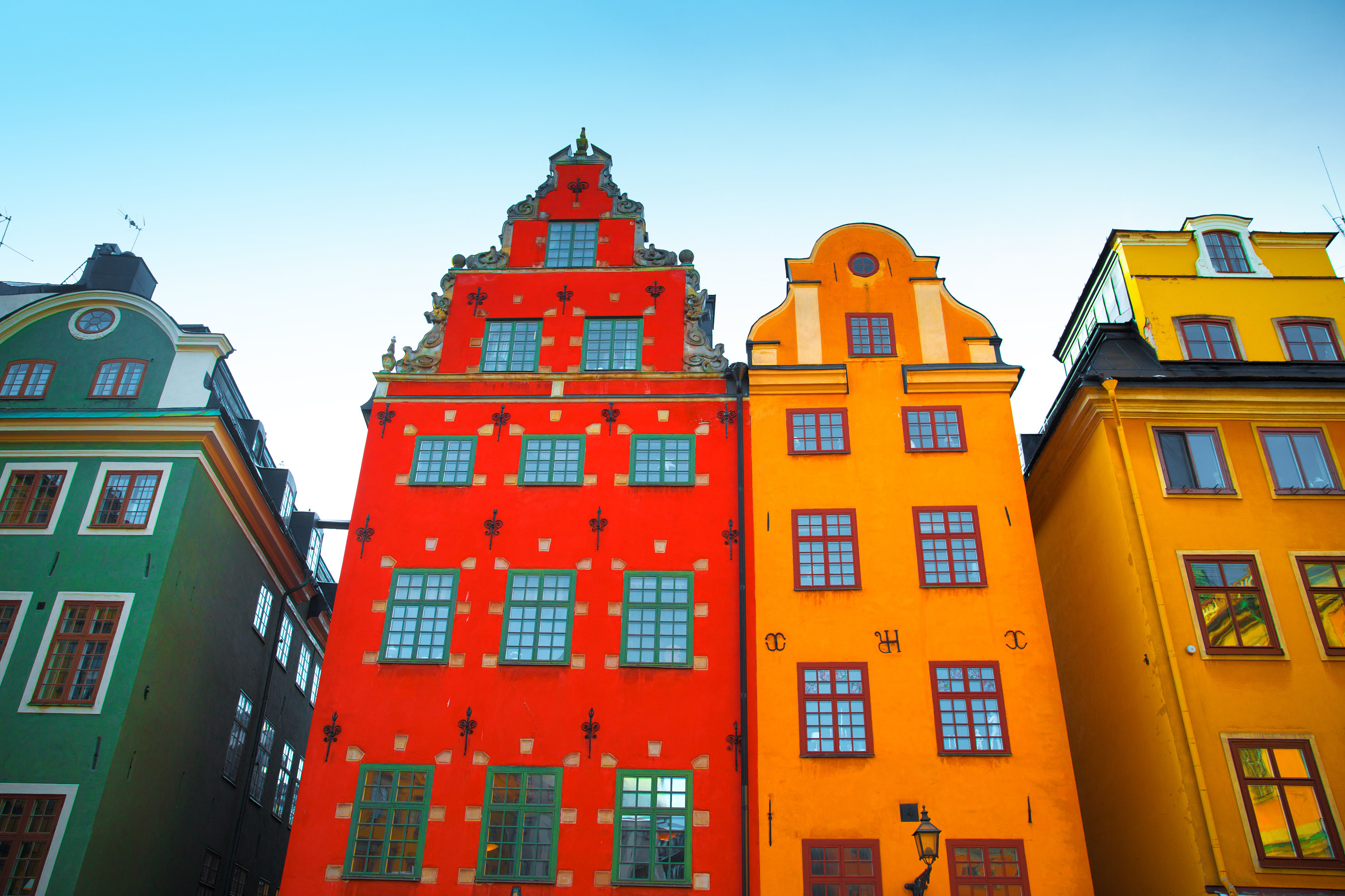Colorful old rowhouse buildings in Stockholm