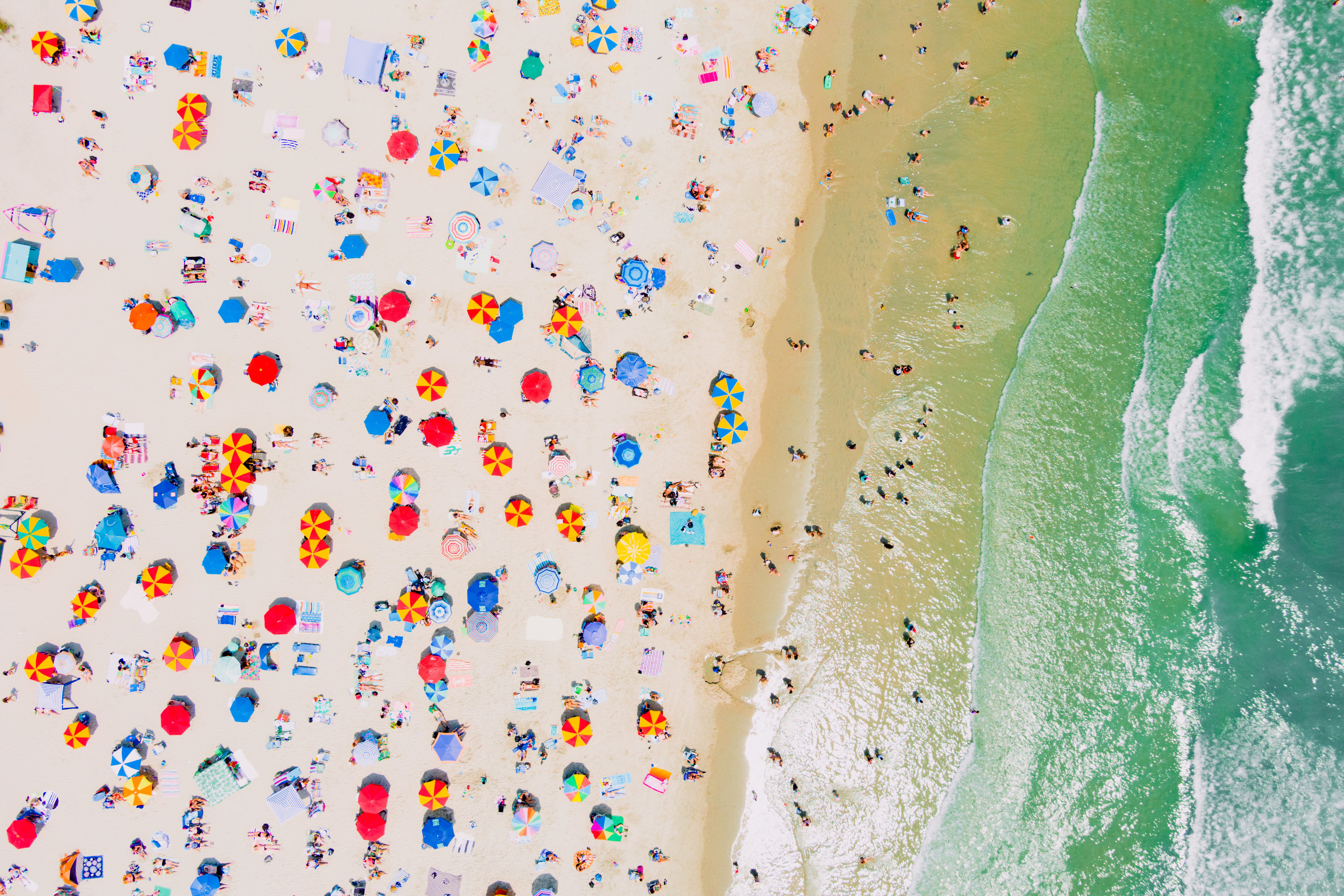 A top down aerial view of Ocean City New Jersey&#x27;s beach during the summer