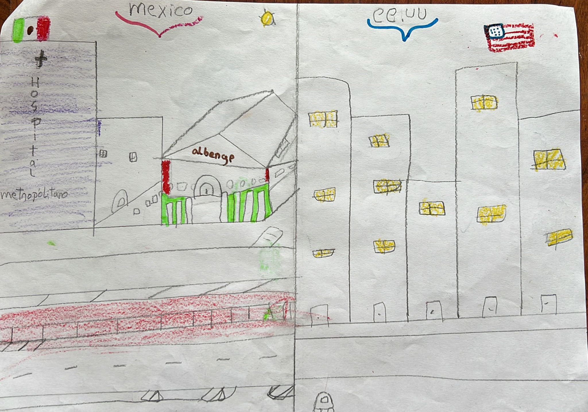 A child&#x27;s drawing of the US–Mexico border