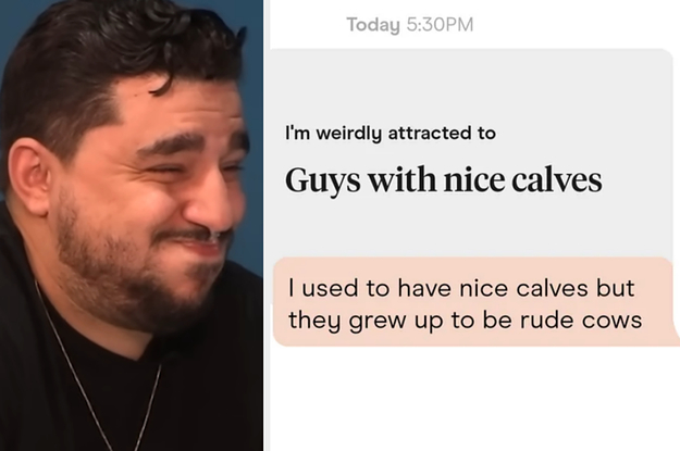 frank alvarez laughing next to a funny hinge prompt