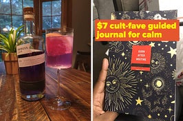 wine glass and guided journal 