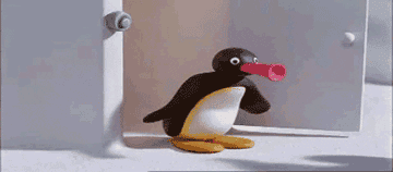 Gif from the show &quot;Pingu&quot; of a clay penguin dancing happily
