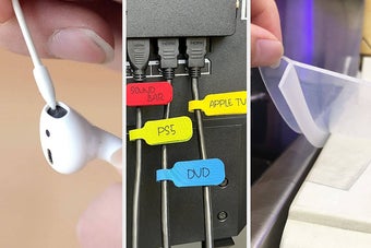 pointed q tip cleaning airpods, cable lables, and stove gap cover