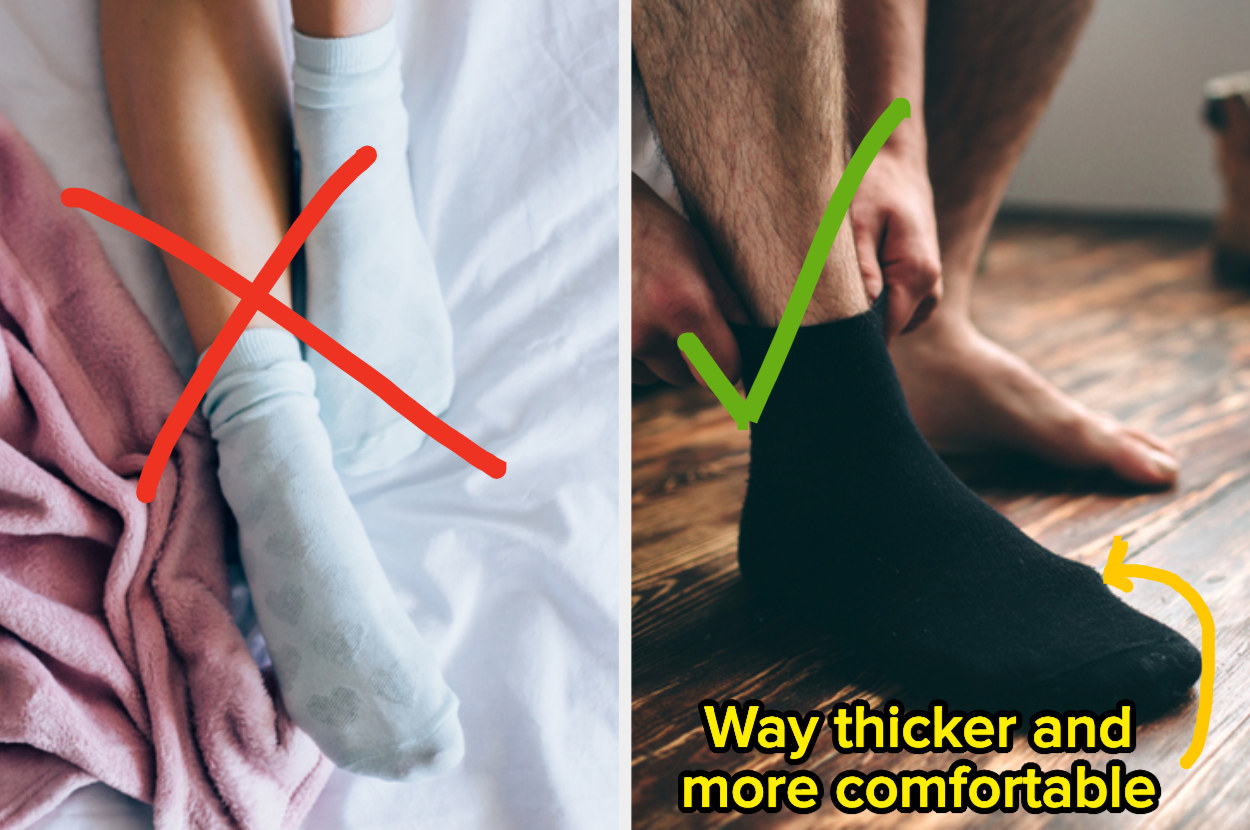 an x on women&#x27;s socks and a check mark on men&#x27;s socks