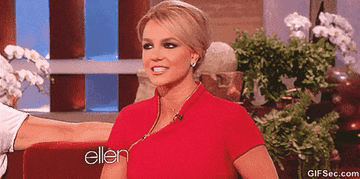 Britney Spears grimacing on The Ellen DeGeneres Show