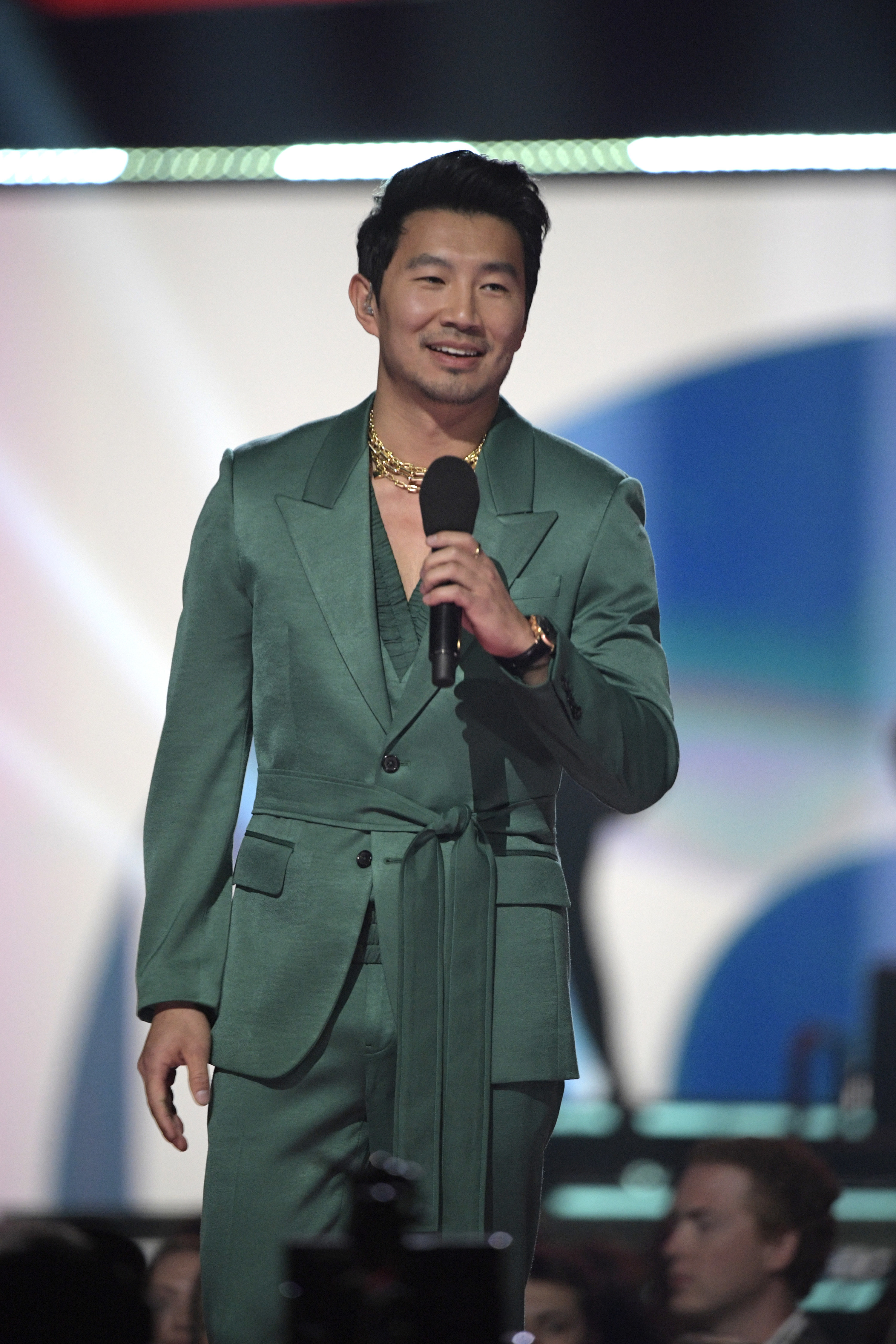 Simu Liu speaks during the 2023 JUNO Awards at Rogers Place
