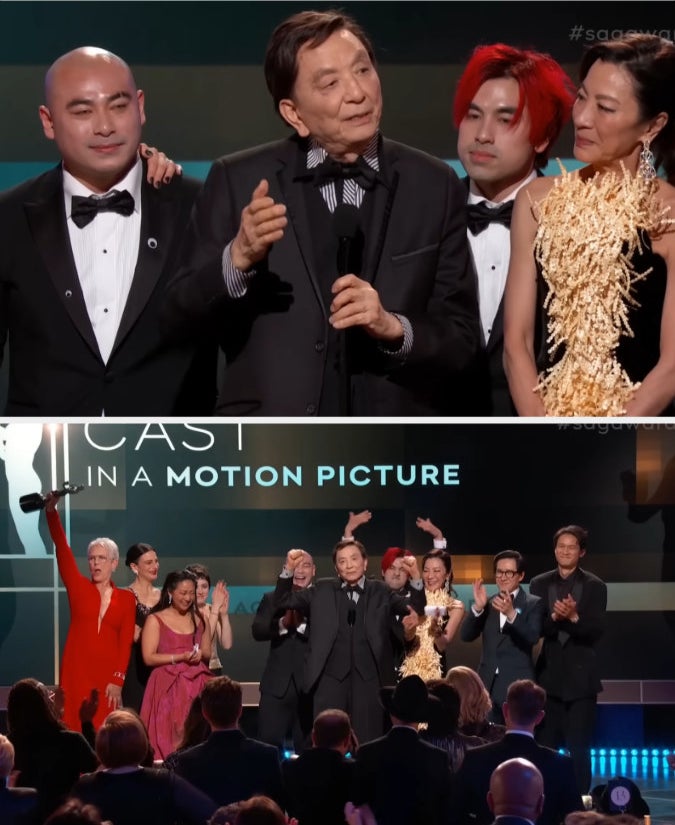 James Hong giving his acceptance speech for best ensemble at the 2023 SAG Awards