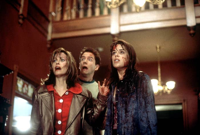 Courteney Cox, Jamie Kennedy, and Neve Campbell in Scream